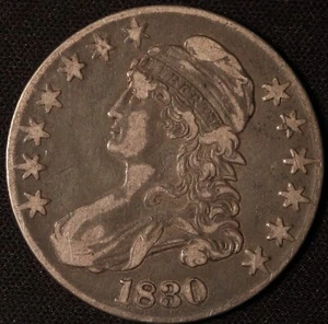 1830 "LARGE 0" CAPPED BUST HALF DOLLAR, TOUGH EARLY TYPE, SHARP! - Bild 1 von 2