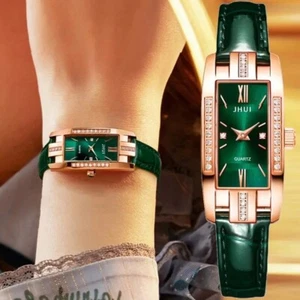 Emerald Green Ladies Wristwatch Quartz Fashion Leather Strap Crystal Watch UK - Picture 1 of 4
