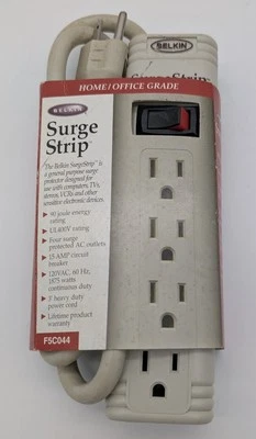 New! Belkin 3FT Cord 90 Joules 4-Outlet Surge Protector Power Strip 120v F5C044 - Image 1 of 4