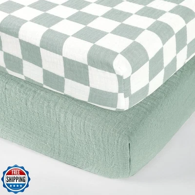 DILIMI Muslin Crib Sheets for Baby Boys and Girls, 2 Packs Ultra-Soft Breatha - Image 1 of 4