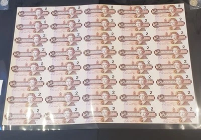 RARA HOJA DE REPUESTO SIN CORTAR de 1986 billetes de $2 de Canadá.Prefijo BRX. 150 HOJAS HECHAS Foto 1 de 4