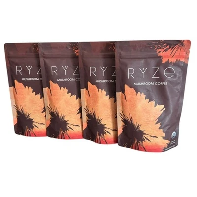 BRANDED 4 pack Ryze Organic Mushroom Coffee (30 servings and 6.35oz per pack)