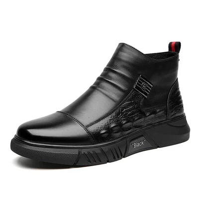 Slip on Zip Design Second Layer Cow Leather Black Boots for Men footwear - Image 1 of 4