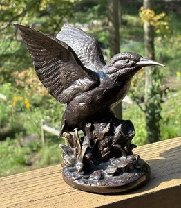 Vintage Bronze Kingfisher Sculpture | Bird with Wings Spread Heavy Weight Statue - Picture 1 of 6