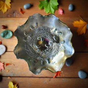 Fenton Carnival Glass Bowl – Acorn Pattern, Green Iridescent, Ruffled E - Picture 1 of 11