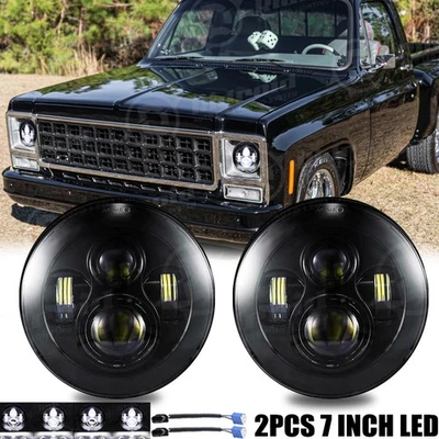 New Black 7 inch LED Headlights Hi/Lo Lamp For Chevy C10 C20 Pickup G10 G20 Nova Foto 1 de 4