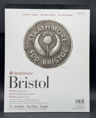 Strathmore 500 Series Bristol Paper Pad 15 Sheets 11”x140 Acid-Free 100% Cotton - Image 1 of 4