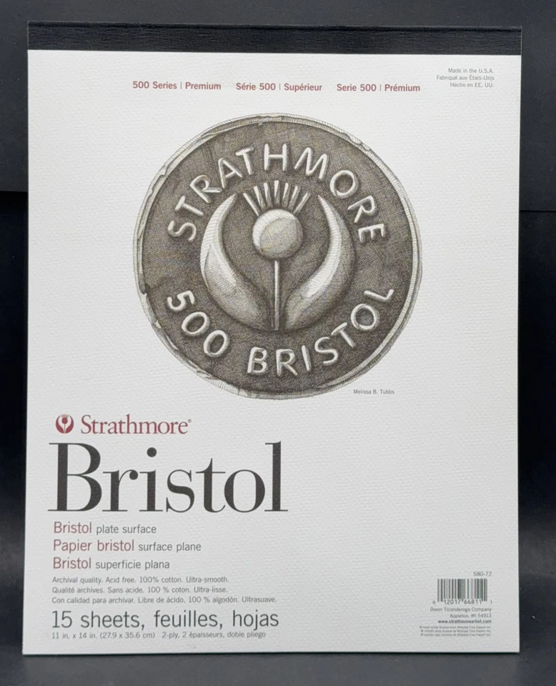 Strathmore 500 Series Bristol Paper Pad 15 Sheets 11”x140 Acid-Free 100% Cotton - Image 1 of 4