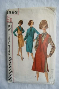 1964 Simplicity Pattern No. 5593 misses one-piece dress & jumper, size 14, 34 in - Picture 1 of 1