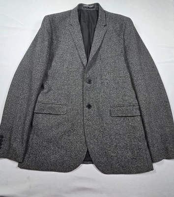 Chaqueta Blazer H&M Calce Ajustado Para Hombre 44R Negra Gris Dos Botones Viscosa Poliéster Lana Foto 1 de 4