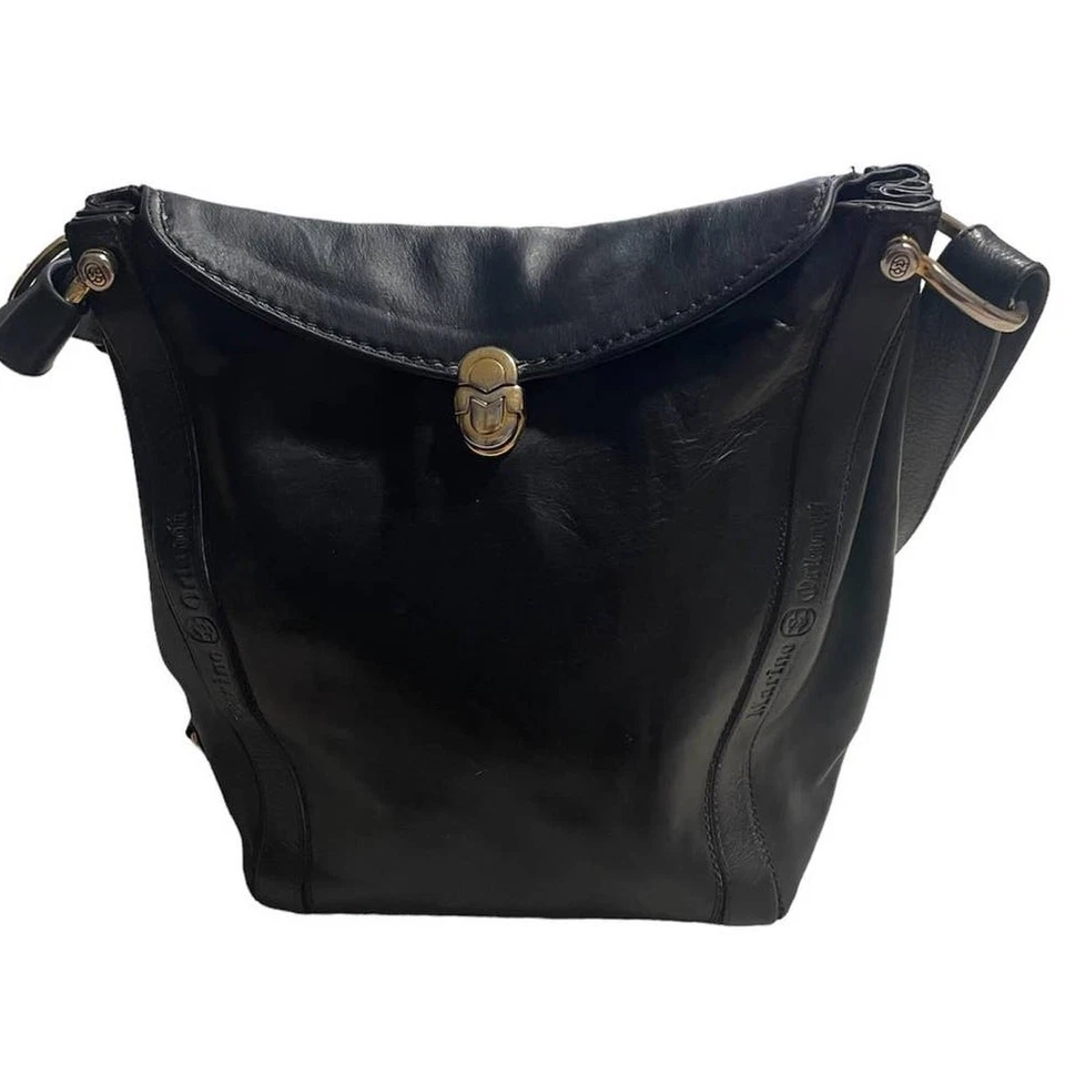 De Colección Marino Orlandi Bucket Bolso Hombro Bandolera Cuero Italiano Negro Foto 1 de 4
