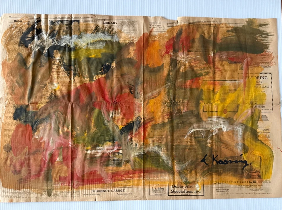 Willem de Kooning 水彩 1953 年东汉普顿报纸 (28"x36) — 第 1/4 张图片