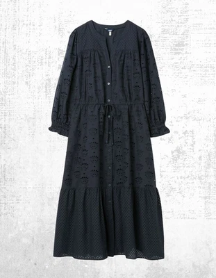 Vestido para mujer Jules manga 3/4 cuello en V bordado en capas algodón azul marino Julian Foto 1 de 4