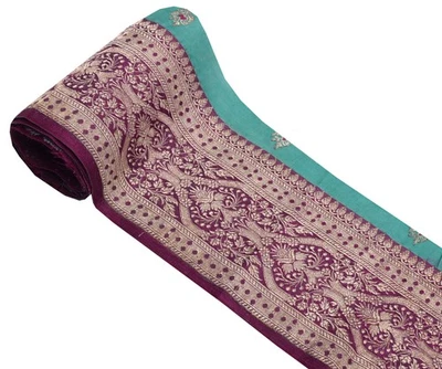 Sushila Vintage Purple Saree Border Indian Craft Sewing Trim Woven Lace Ribbon - Image 1 of 4