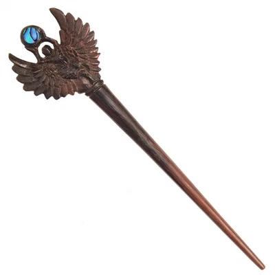 Pin de palo de pelo 81ª generación horquilla de madera plata latón abulón alado Isis Foto 1 de 2