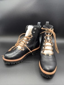 Nine West Damen-Kampfstiefel mit seitlichem Reißverschluss schwarz Sherpa-gefüttert 8,5 W LESEN - Bild 1 von 11