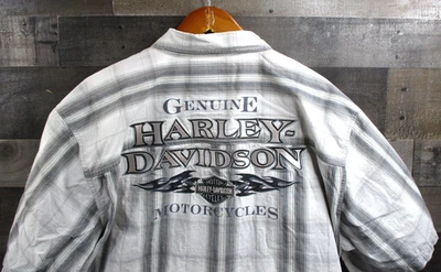 Harley Davidson Shirt Mens 2XL Gray Plaid Short Sleeve Embroidered Button Up - Image 1 of 4