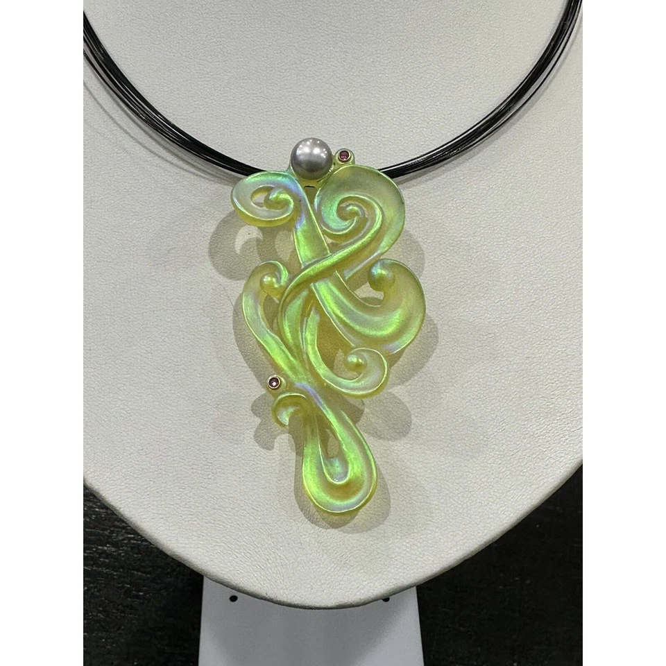 Happiness Paté De Verre Colgante de Vidrio Perla Rubíes Set 14K por Gregory Burgard LE Foto 1 de 4