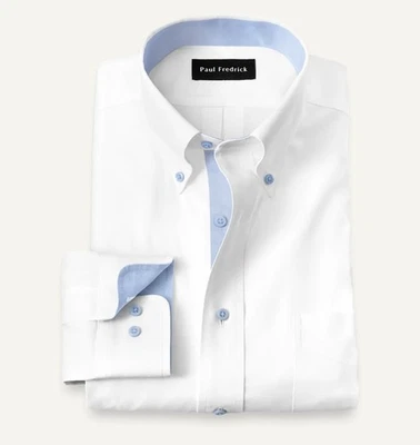 Dos camisas de vestir blancas Paul Fredrick nuevas en paquete 17 x 35 adornos AZUL Y GRIS Foto 1 de 4