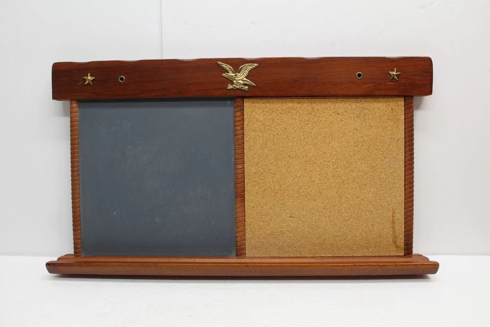 Vintage Wood Message Cork  & Chalk Board Gold Eagle Emblem - Image 1 of 4