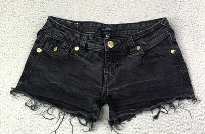 True Religion Shorts Womens Size 25 Joey Low Rise Cut Off Black Raw Hem Short - Image 1 of 4