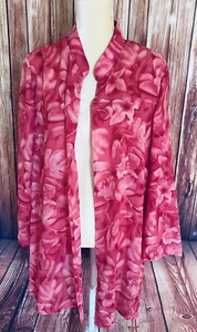 Cárdigan pequeño para mujer talla 22W Leslie Day rosa floral semi transparente cuello gancho  - Imagen 1 de 13