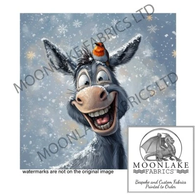 MOONLAKE DESIGNS Donkey Laughing Winter 100% Natural Cotton or 290gsm thick soft Polyester Fabric