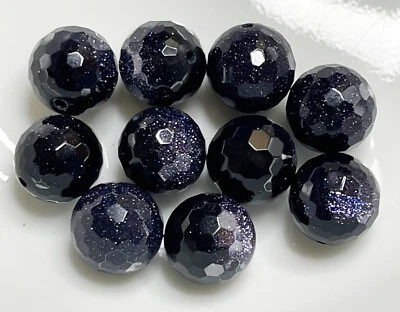 Фиолетовые круглые граненые бусины из золотого камня 10 мм блестящие - набор из 10 бусин - Изображение 1 из 2