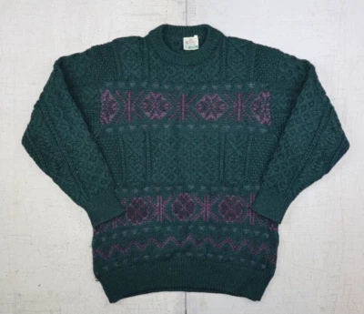 Antigo anos 90 Bonner Of Ireland pescador malha robusta lã pesada verde tamanho médio - Imagem 1 de 3