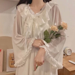 Mujeres Lolita Vestido de noche Prendas para dormir Vestido con volantes Niña Retro Mangas Lindo - Imagen 1 de 14