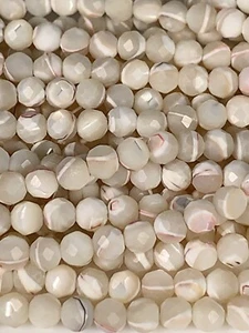 Genuine natural Red White Mother of Pearl beads Faceted Round 15.5" Strand - Picture 1 of 8