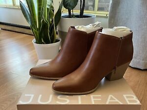 JF JustFab Dakota Heeled Bootie in Leather Brown color Size US 9.5  Brand New