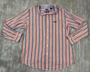 Chaps Shirt Mens Large Orange Blue Stripe Longsleeve Easy Care Button Up - Picture 1 of 13