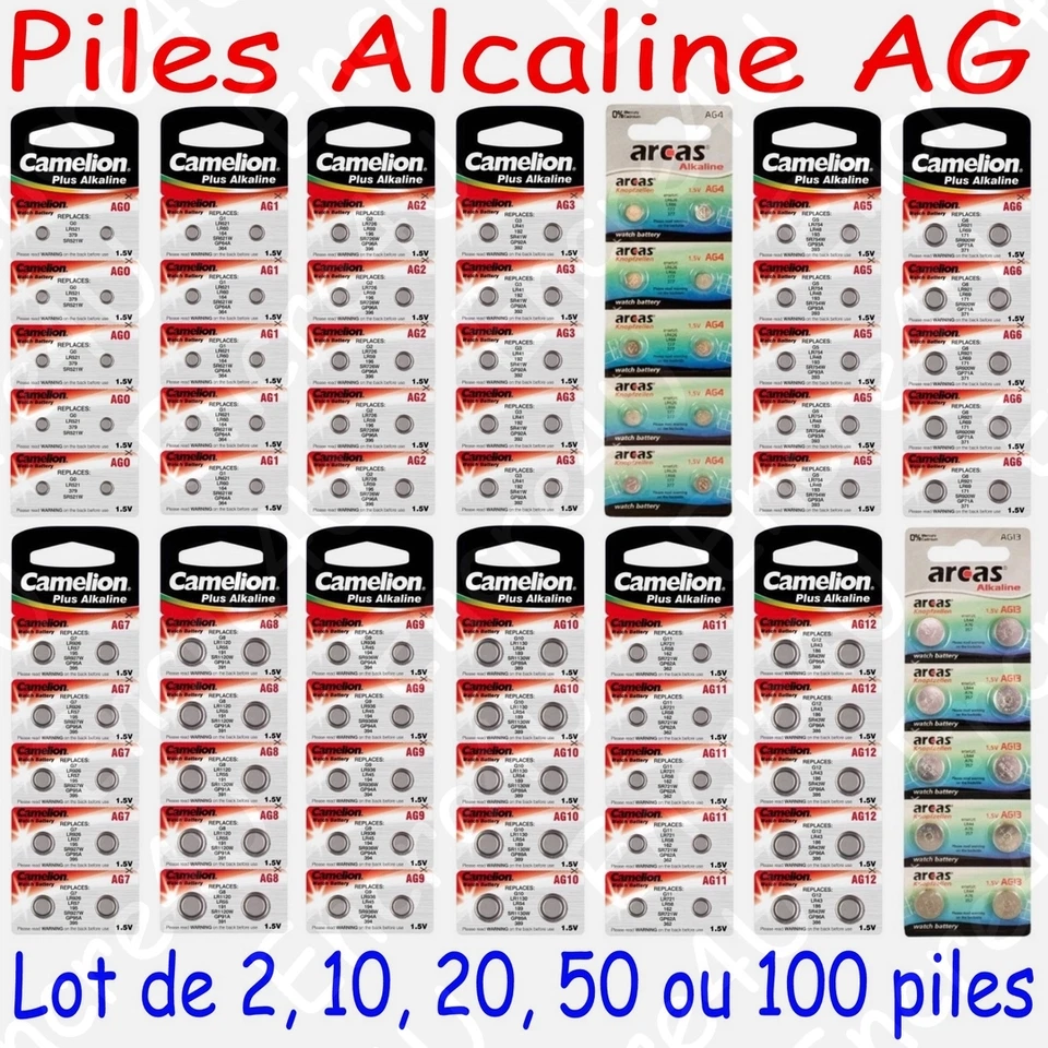 Pile Bouton Alcaline AG0 AG1 AG2 AG3 AG4 AG5 AG6 AG7 AG8 AG9 AG10 AG11 AG12 AG13 - Photo 1/1