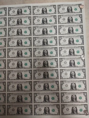2017 Uncut Sheet of 50 $1  ONE DOLLAR BILLS $1 Federal Reserve - Image 1 of 4