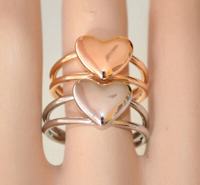 Coppia 2 anelli cuore donna argento oro dorato fedina fascetta regolabile UX160 - Immagine 1 di 4