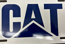 License vanity tag plate white aluminum navy blue CAT caterpillar logo car truck