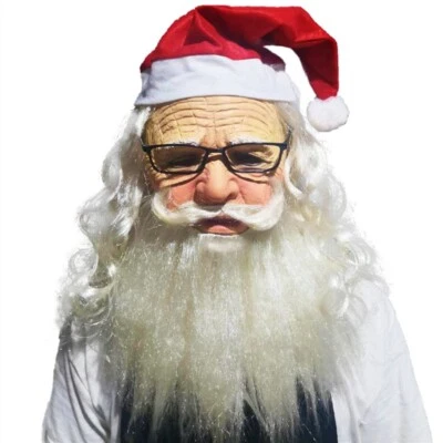 Maschera viso natalizia a tema festa adulti Babbo Natale maschera lattice - - Immagine 1 di 4