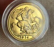 Moneta Sterlina placcata oro 1914 re Giorgio V fondo specchio copia