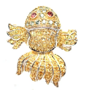 925 Plata de Ley Elegante Color Zafiro Negro Friday Pez Dorado Broche - Imagen 1 de 4