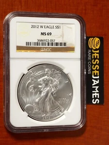 2012 W BURNISHED SILVER EAGLE NGC MS69 CLASSIC BROWN LABEL - Picture 1 of 2
