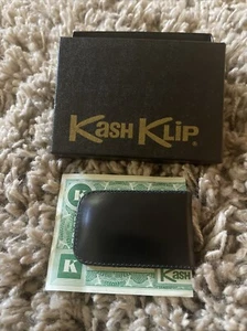 Vintage KASH KLIP black Leather Magnetic Money Clip NEW Old Stock Original box - Picture 1 of 6