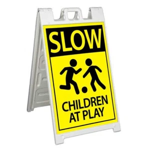 SLOW CHILDREN AT PLAY Signicade 24x36 Aframe Sidewalk Sign Banner Decal CAUTION - Picture 1 of 9