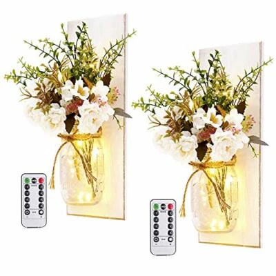 MAISON JAR ARANDELAS com controle remoto LED luzes de fadas peônia branca 2 peças HOMECOR - Imagem 1 de 4