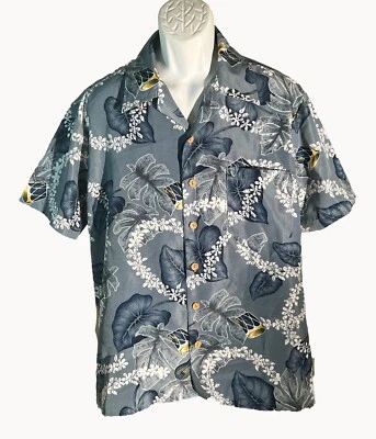 Camisa floral gris grande ROUNDY BAY de manga corta con botones para hombre Foto 1 de 4
