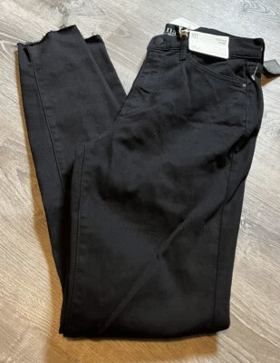 PANTALONES NEGROS AJUSTADOS DE TIRO ALTO A.N.A DOBLADILLO CRUDO TALLA 10 Alto nuevos con etiquetas Foto 1 de 4