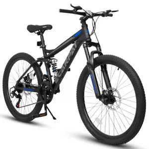 Mountain Bike 26'' Wheels, 21-Speed Full Suspension Trail Commuter Carbon Steel - Picture 1 of 8