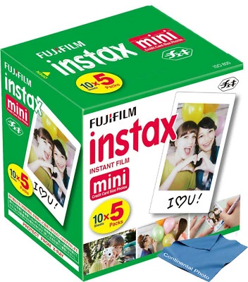 50 Sheets Fujifilm Instax Mini Instant Film + Cloth for all Fuji Mini Cameras