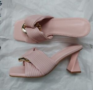 Women's Pink  Slip On Open Toe Elegant Dress Sandle 3"  High Heel Shoes SZ. 7.5