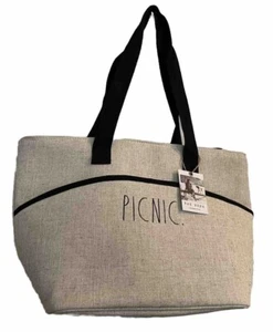 Rae Dunn PICNIC Bag 🎁❤️Insulated Hot/Cold Tote Large Linen Zipper Closure NWT - Picture 1 of 11